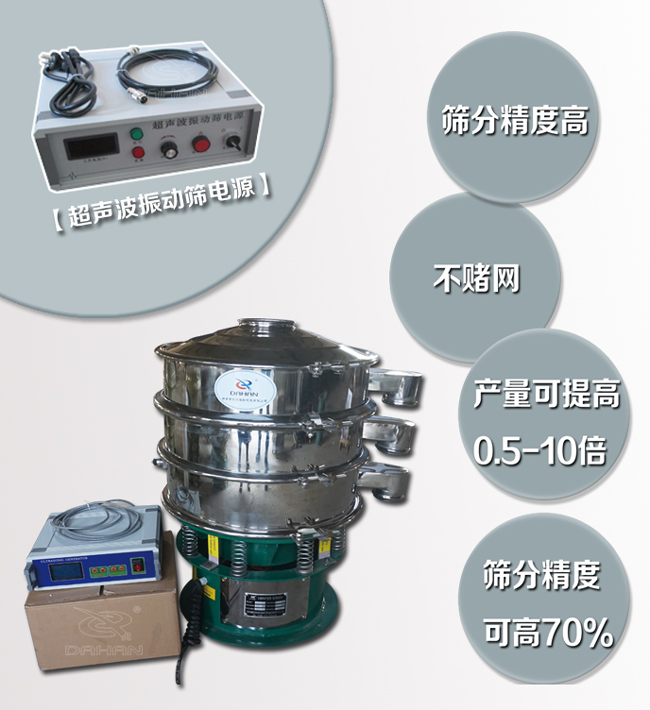 超聲波振動篩特點(diǎn)：篩分精度高，不堵網(wǎng)，產(chǎn)量可提高0.5-10倍篩分精度可提高70%