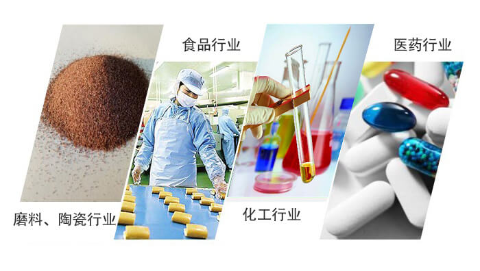 圓形旋振篩適用行業(yè)：磨料，陶瓷行業(yè)，食品行業(yè)，化工行業(yè)，醫(yī)藥行業(yè)。