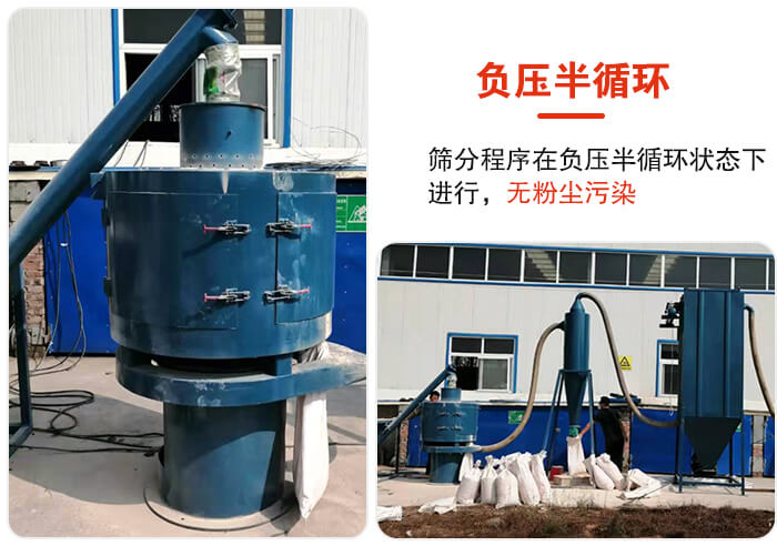 氣流篩負壓半循環(huán)，篩分程序在負壓版循環(huán)狀態(tài)下進行，無粉塵污染。